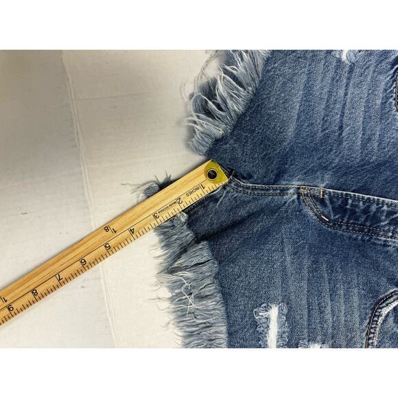 Free People Women’s Jean Shorts Cut Off Distressed‎ Style Size 24 Medium Wash - Picture 7 of 9